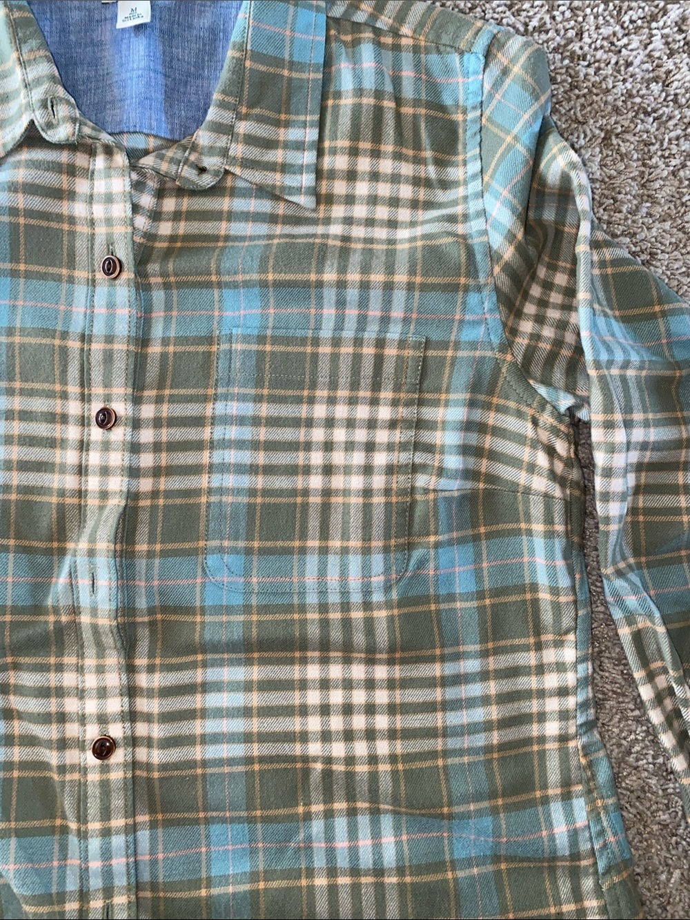 L.L. Bean Teal Blue and Olive Green Plaid Shirt - Picture 3 of 7